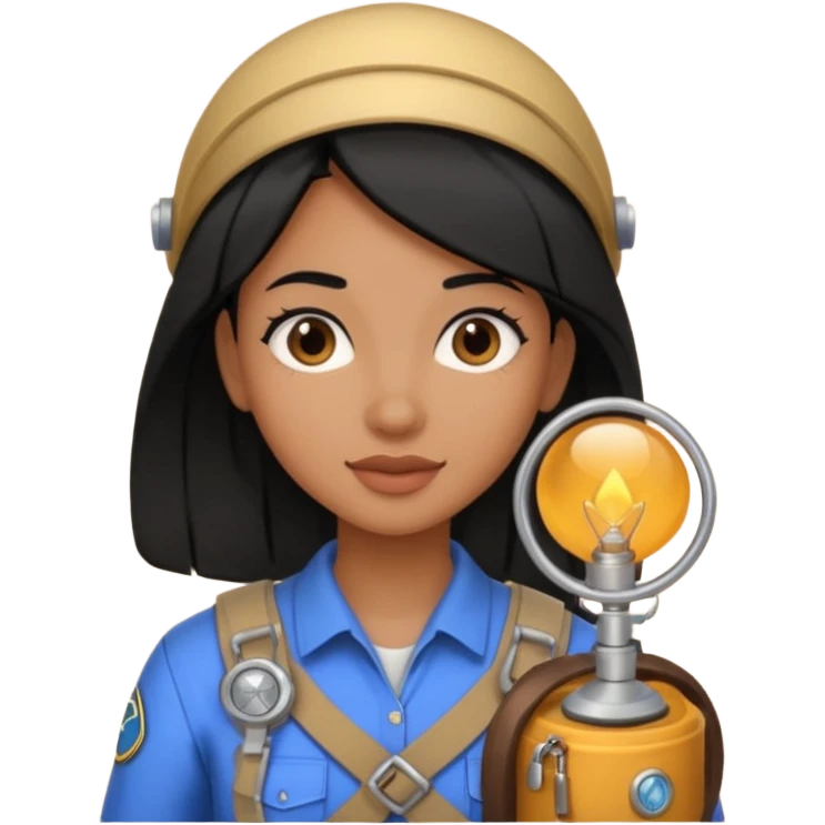 estudiante mujer de odontología con el cabello negro recogido con un explorador  emoji