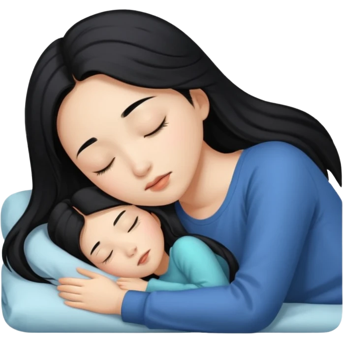 Beautiful Asian girl with long black hair sleeping emoji