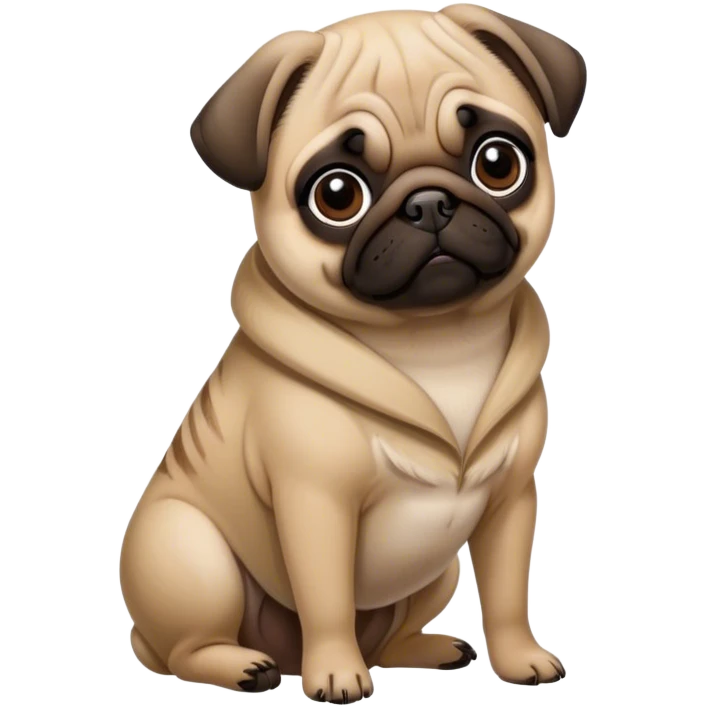 Cinematic Noble Fawn Pug Portrait Emoji, Poised and regal, with a compact, sturdy build and a sleek, well-groomed fawn coat, deep-set soulful dark eyes, Simplified yet sharp and sophisticated features, highly detailed, glowing with a soft, dignified glow, high shine, intelligent and spirited, stylized with an air of confidence, focused and attentive, soft glowing outline, capturing the essence of a watchful and commanding companion, so majestic it feels as though it could prance out of the screen with effortless authority! emoji