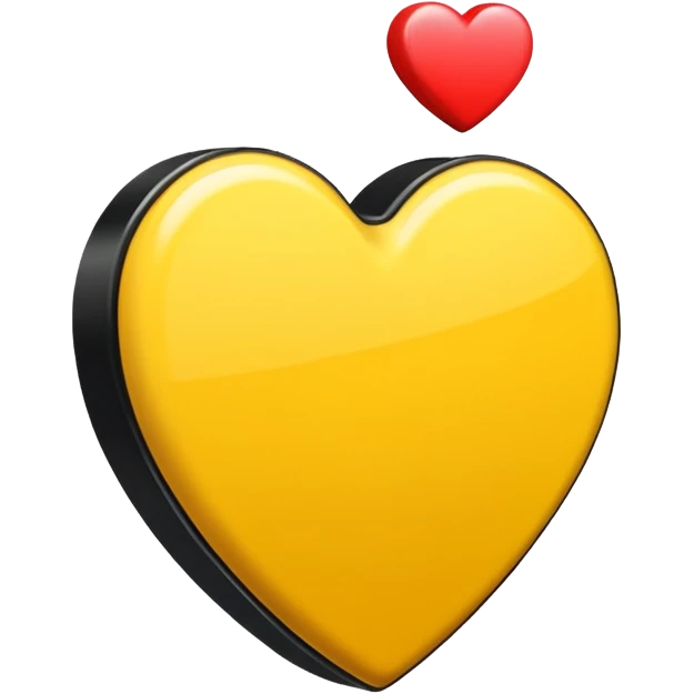 Fusiona un corazón de iPhone de color amarilla con color negro otro como el tercero pero sin el rabo de arriba emoji