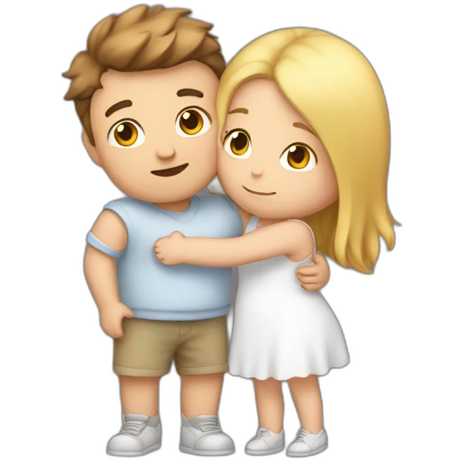 Hugging my girlfriend, boy and girl are chubby and white  emoji