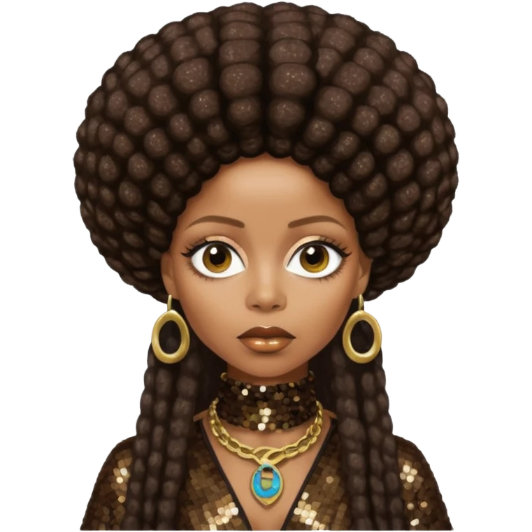 Erykah Badu with dark brown hair, dark brown sequin outfit emoji