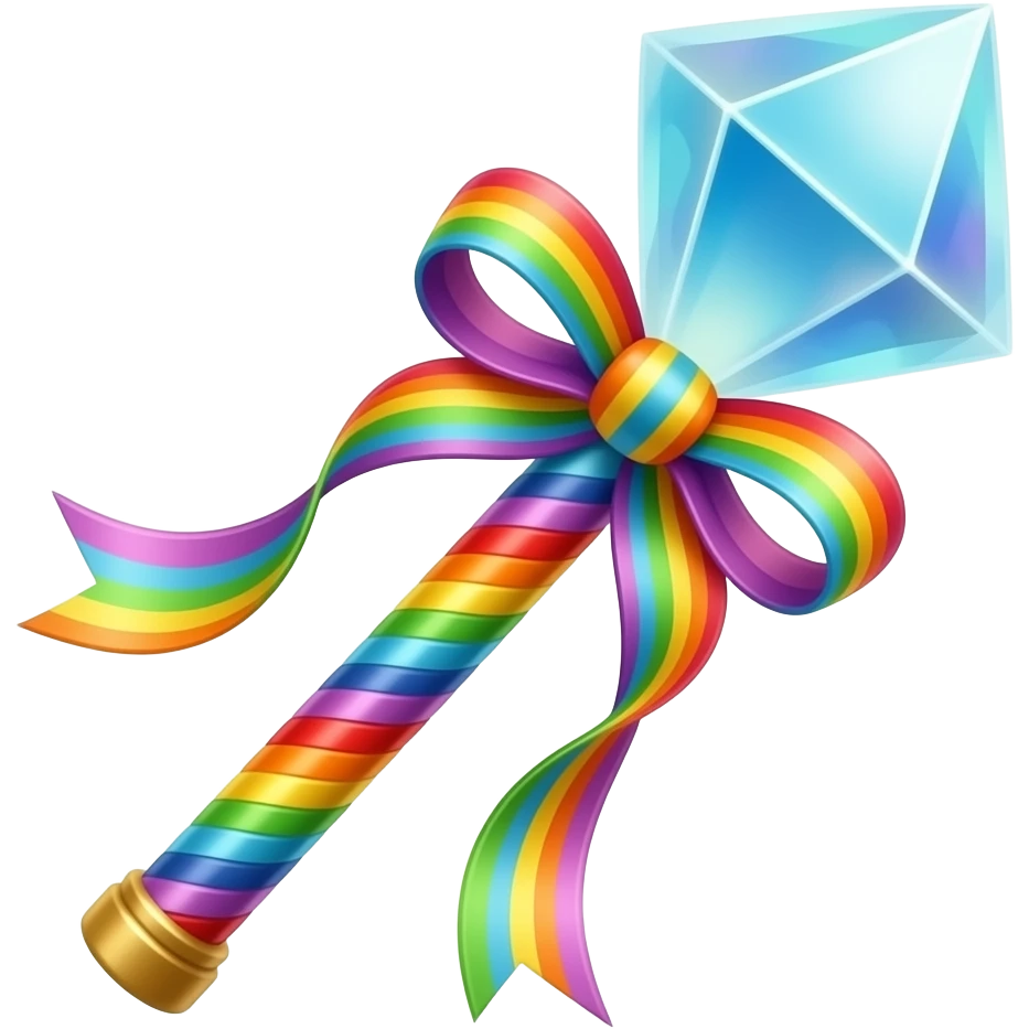 Rainbow Ribboned rainbow magic wand emoji
