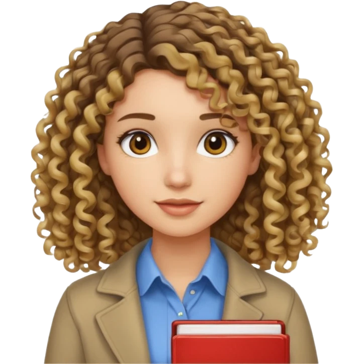 estudiante universitaria morocha de rulos hasta los hombros con mechitas rubias emoji