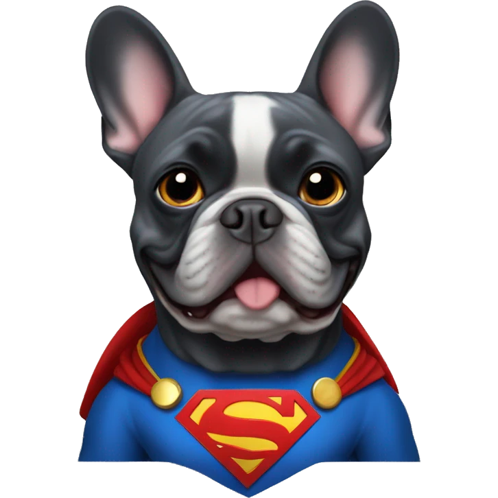 French bulldog dark grey dressed as superman emoji