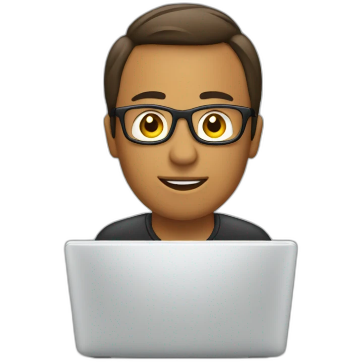 sitting at computer, words on the screen emoji