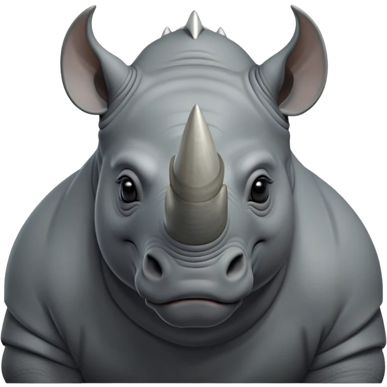 cinematic-noble--rhinoceros-portrait-emoji,slate-grey-hide--poised-and-regal,-with-a-massive,-powerful-build-and-a-thick, -deep-set-soulful-piercing-eyes,-simplified-yet-sharp-and-sophisticated-features,-highly-detailed,-large-black-eyes, zoomed out showing shoulders, large white horn  emoji