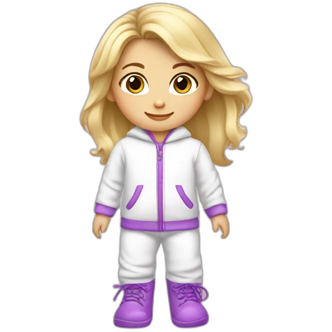 Bébé blonde en pijama blanc et des bottes mauve  emoji