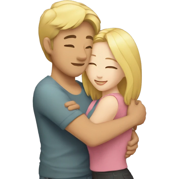 hug to blonde woman and light skin asian man emoji