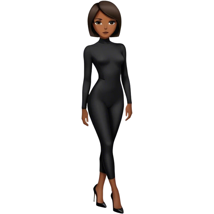 Victoria Beckham with short dark brown bob haircut, black bodysuit wearing black heels emoji