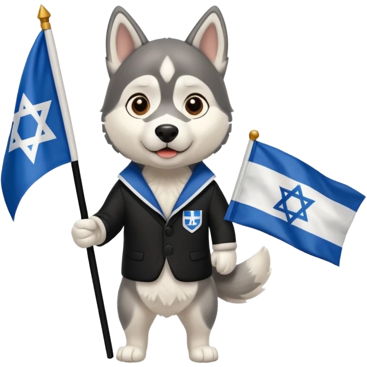 husky holding a hebru flag emoji