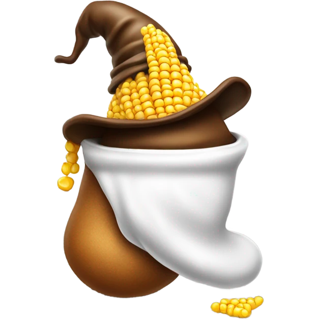 a poop with corn in it and a magician hat emoji