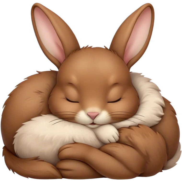 Meme-Worthy Cute Sleeping Brown Rabbit Portrait Emoji, Head resting peacefully with a contented smile, showcasing a delightfully sturdy build and a luxuriously soft brown fur, eyes shut in a serene nap, Simplified yet hilariously adorable features, highly detailed, glowing with a soft, drowsy light, high shine, relaxed and utterly lovable, stylized with an air of playful laziness, bright and heartwarming, soft glowing outline, capturing the essence of a comically sleepy bunny, so meme-worthy it feels like it could instantly become the next viral sensation of adorable slumber! emoji