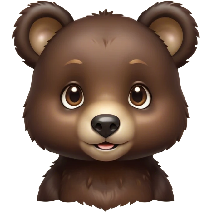 Cinematic Cute bear cub Portrait Emoji, Head tilted playfully and inquisitively, featuring a glossy dark brown fur with a natural sheen and round, sparkling eyes filled with gentle curiosity, Simplified yet irresistibly adorable features, highly detailed, glowing with a warm, friendly glow, high shine, affectionate and mighty, stylized with a touch of woodland whimsy, bright and endearing, soft glowing outline, capturing the essence of a mischievous yet loving bear cub, so playful it feels like it could amble out of the screen and into your arms! emoji