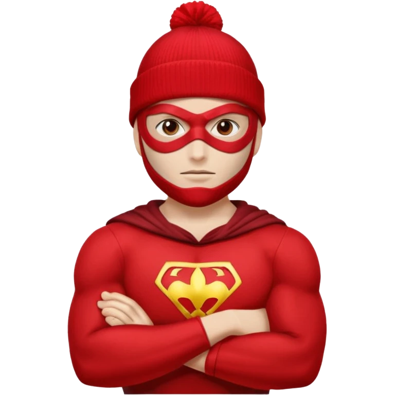 Superhero in red beanie and mask, crossed arms, confident pose.

































 emoji
