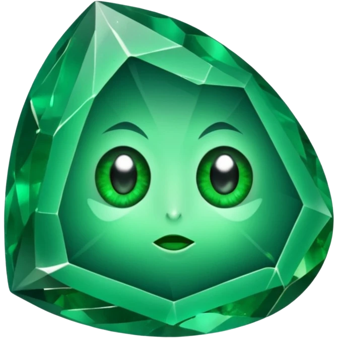 very sharp green gem mineral , multiple irregular chunks, very shiny with two eyes and heart shaped emoji