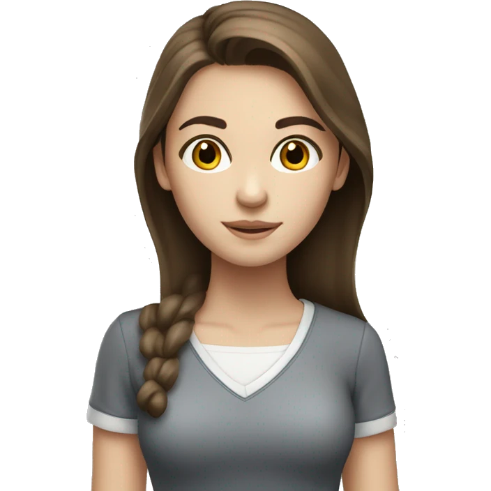 Light brunette girl with brown eyes white skin studying emoji