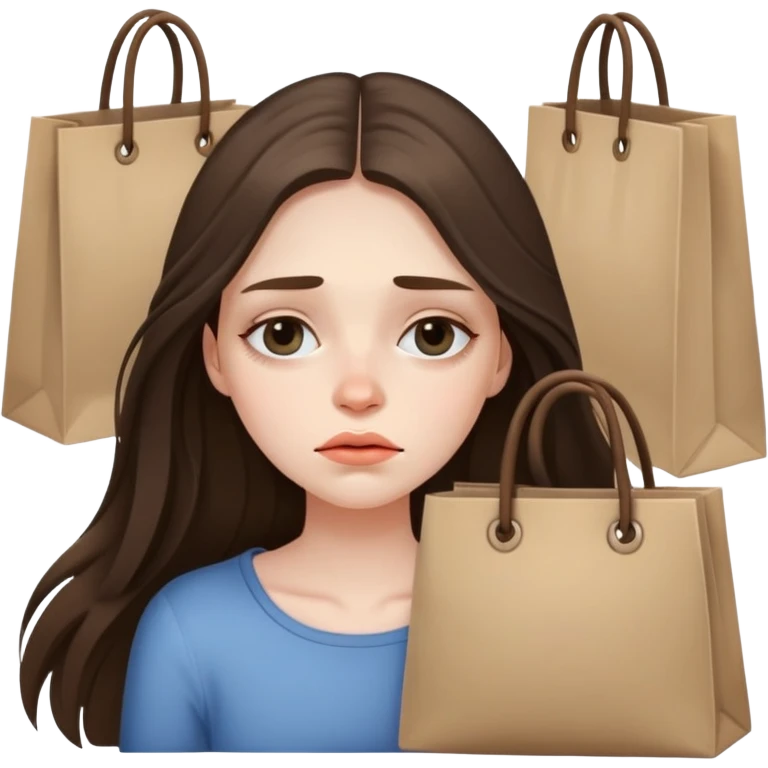 beautiful pale brunette girl with long hair tired with bags under her eyes emoji