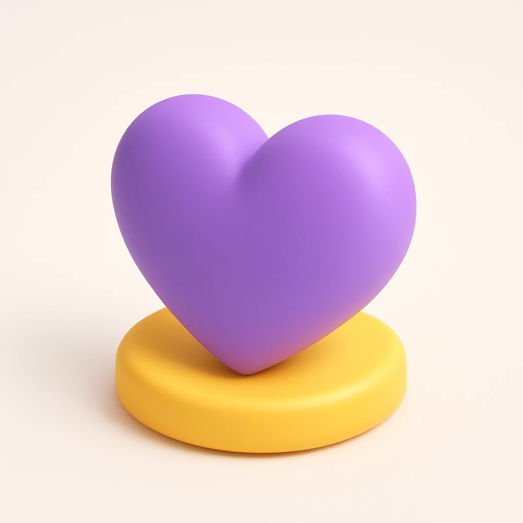 purple heart, 3D yellow style, shiny emoji