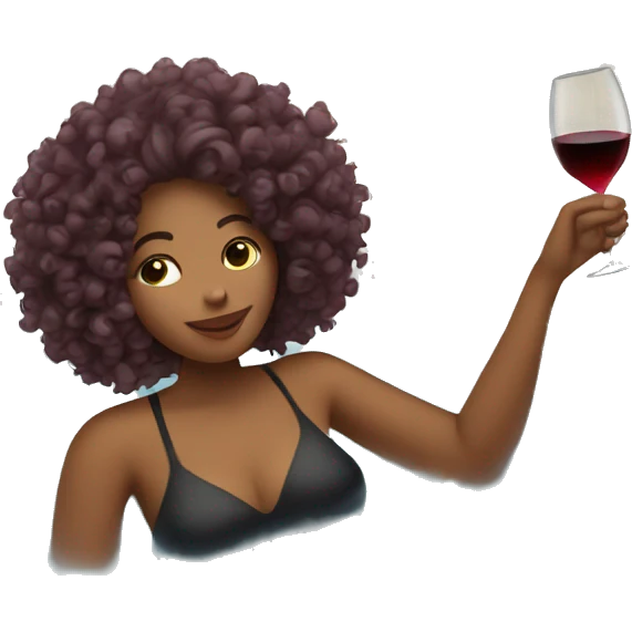 Woman with curly hair drinking wine in a bubble bath emoji