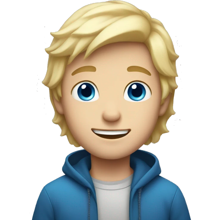 boy with blue eyes and blond hair, happy emoji