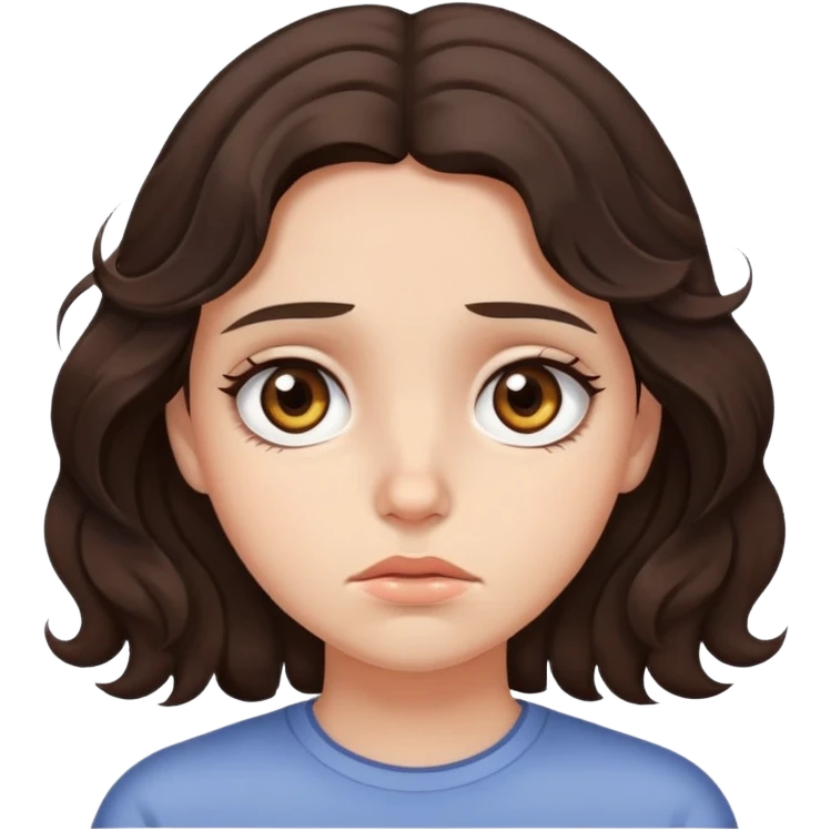 Sad girl with dark brown wavy hair and hazel eyes emoji