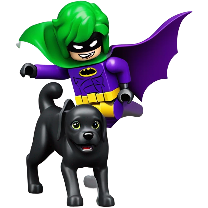 Lego Batman riding a Black lab chasing the joker  emoji