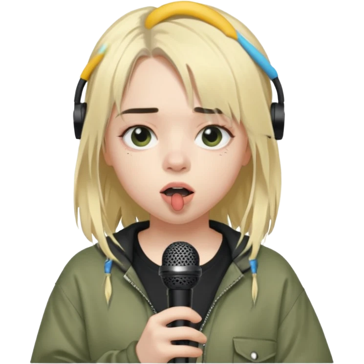 billie eilish is singing, holding mirco emoji