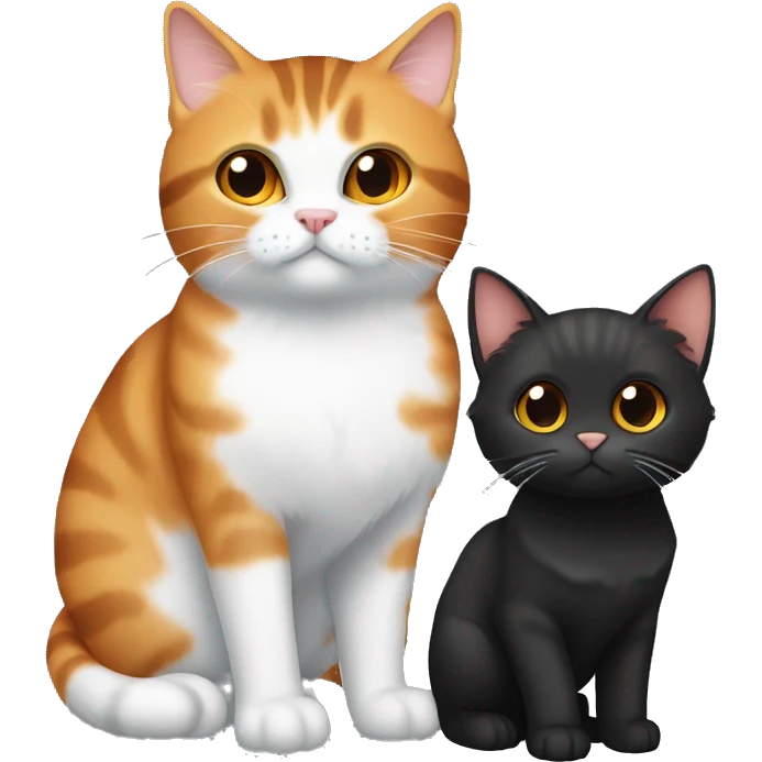 Brown Tabby cat and orange cat and black fluffy cat standing next to eachother emoji