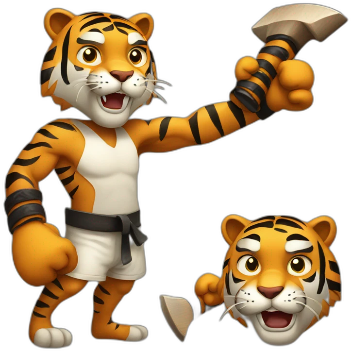 Tiger boxing holding axe emoji