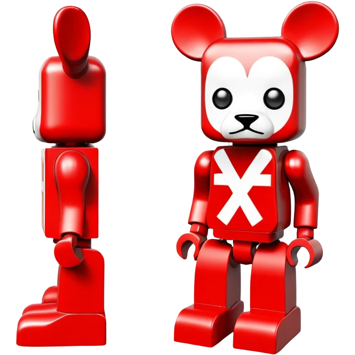 Lego bearbrick with X crosses for eyes, big ears, oversized boots, long limbs, exaggerated proportions, blocky Lego style emoji