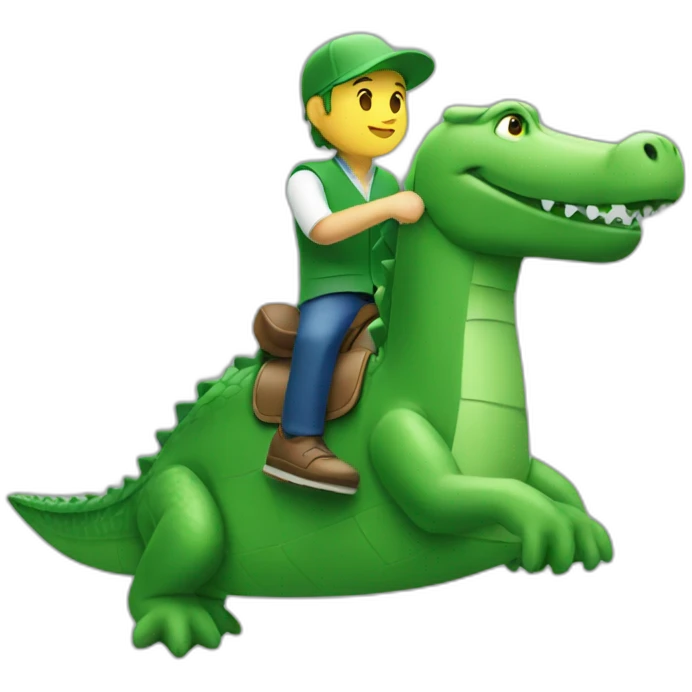 Guy using lacoste riding in crocodile emoji