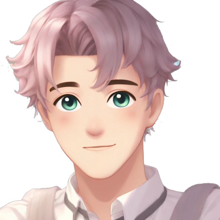 Gorgeous romantic hot attractive anime style modern anime shojo guy with pretty ponytail hair and colorful eyes and blushing face aesthetic trending style  pastelcore cottagecore kawaiicore emoji