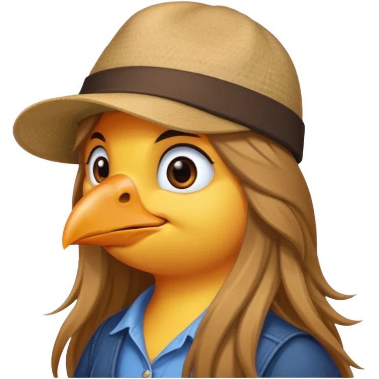 long haired female bird with hat emoji
