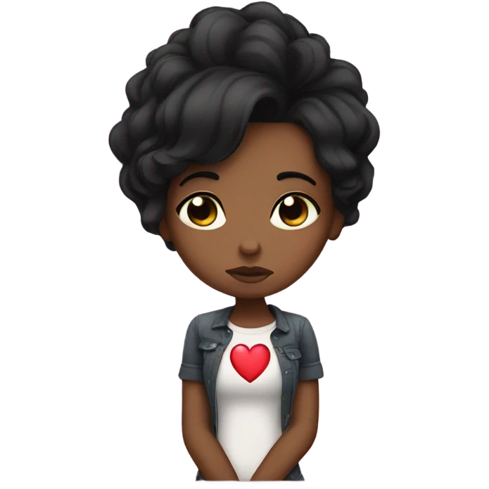 Pouty black hair girl with heart emoji