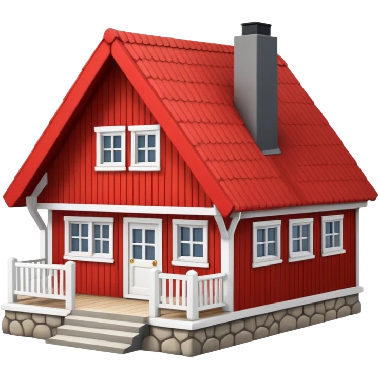 traditional Norwegian house with red and white colors, small porch, steep roof, emoji style emoji