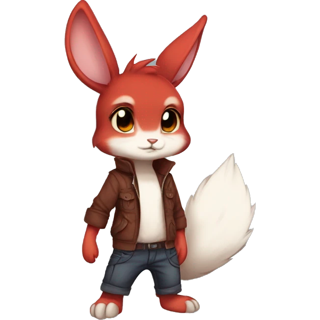 Anthro Sona Cool Edgy Fakemon Full Body Red Rabbit Squirrel Chibi Cute  emoji