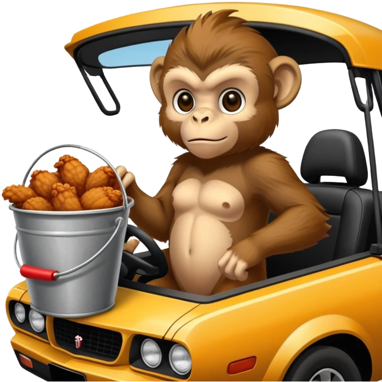 monkey driving a hellcat with a bucket of fried chicken next to him emoji