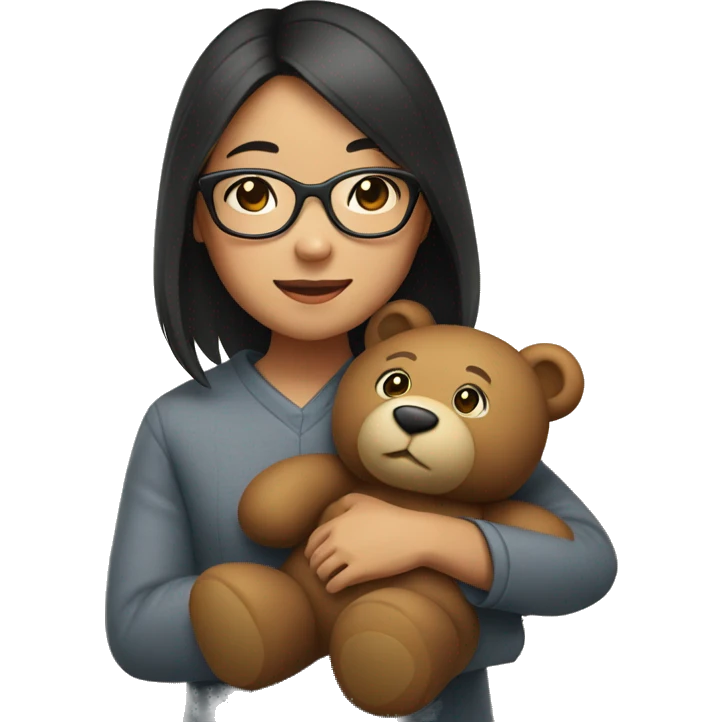 asian Girl wearing glasses hugging a teddy bear emoji