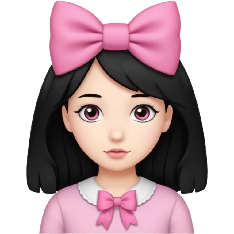 Girl with cute eyes and black hair and pink bow in her side of her hair emoji