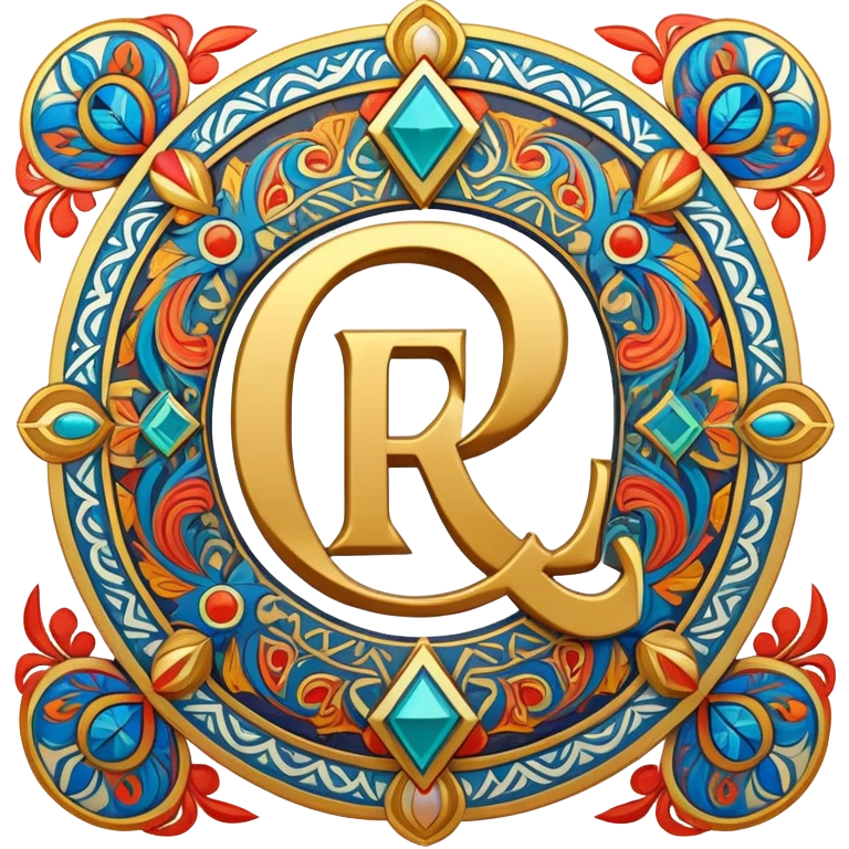 Russian ruble symbol (₽) adorned with Udmurt tribal patterns, colorful ethnic ornaments, decorative geometric motifs emoji