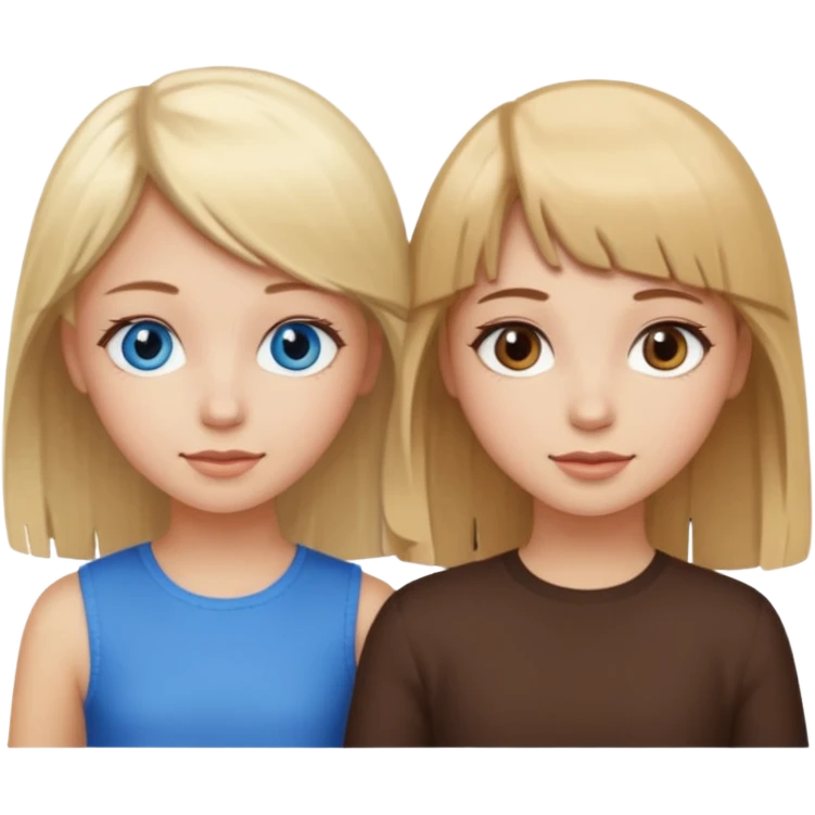 2 girls best friends one looks like barbie merliah summers with blonde hair and blue eyes and the other is a girl with brown hair and brown fringe and light brown eyes  emoji
