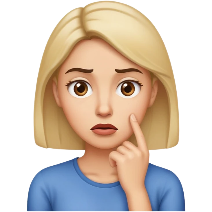Woman with a baffled expression, raised eyebrow, and hand on chin emoji