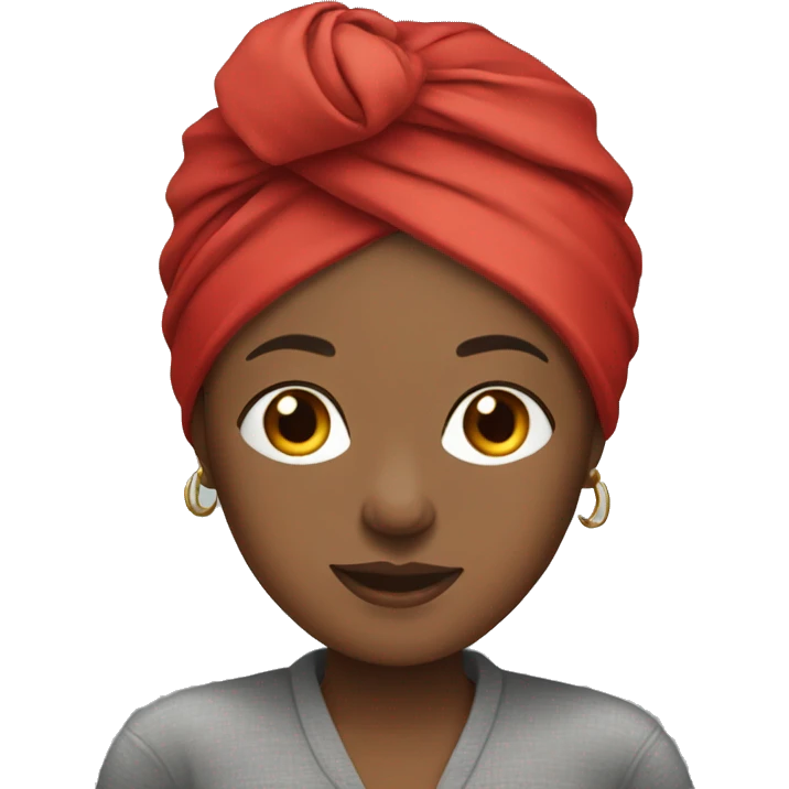 Black women wearing red head wrap and grey shirt  emoji