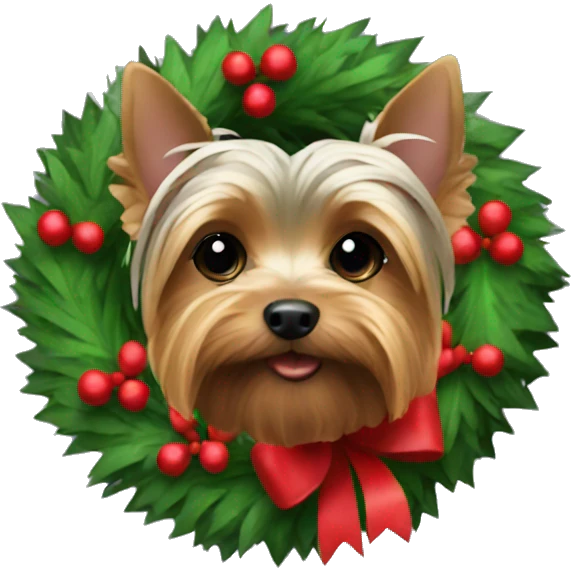 Yorkie in a Christmas wreath emoji
