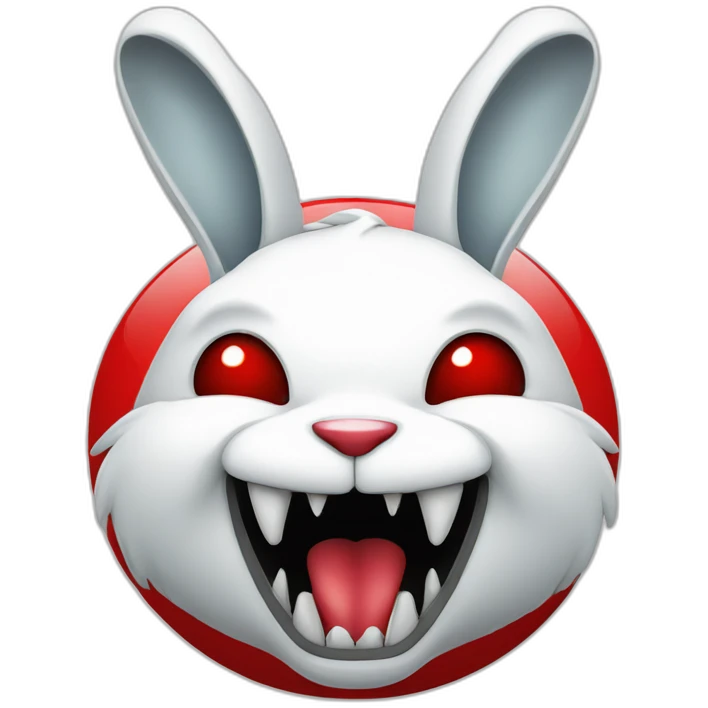 evil white rabbit with sharp fangs with red around mouth emoji