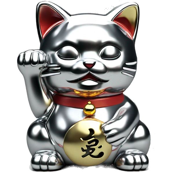Full chrome plated solid color uncluttered maneki neko 3d emoji