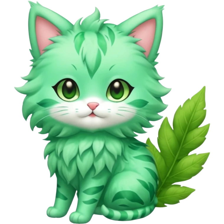Toony Chibi Kawaii Minty Leaf Juicy Feline Fluffy Sprigatito-Fakémon-creature (full body) emoji