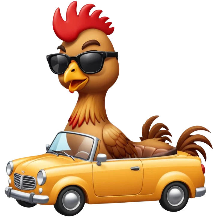 rooster in a convertible car emoji