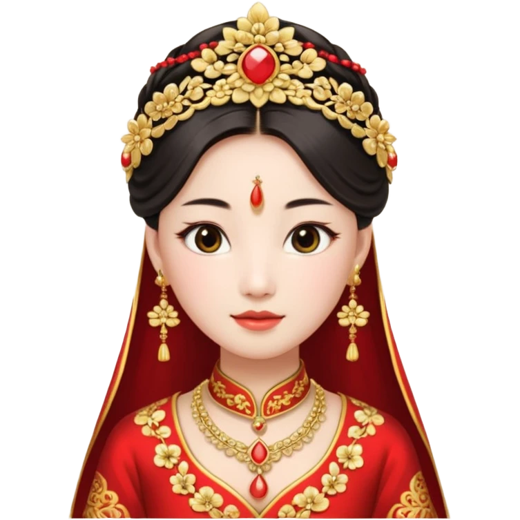 Chinese bride getup, heavy jewelary, traditional. emoji